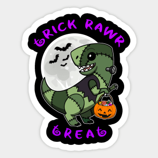 Trick Rawr Treat | Halloween Dinosaur costume cute T Rex Frankenstein kawaii Sticker